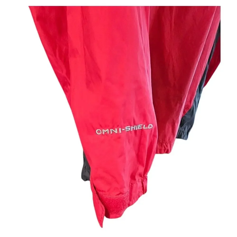 Columbia Windbreaker Hooded Mens Large Omni-shield  Packable Black & Red